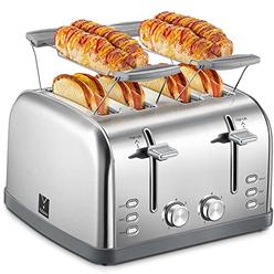 Yabano 4 Slice Toaster, Bagel Toaster with 7 Bread Shade Settings and Warming Rack, 4 Extra Wide Slots, Defrost/Bagel/Cancel Fun