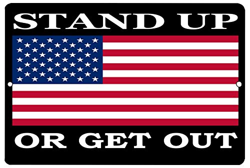 Rogue River Tactical USA American Flag Metal Tin Sign Wall Decor Man Cave Bar Stand Up Or Get Out Patriotic