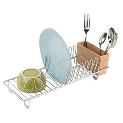 mDesign Compact Modern Kitchen Countertop, Sink Dish Drying Rack, Removable Cutlery Tray - Drain and Dry Wine Glasses, Bowls and