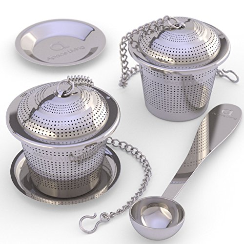 Apace Living Loose Leaf Tea Infuser (Set of 2) with Tea Scoop and Drip Dray by Apace - Ultra Fine Stainless Steel Strainer & Steeper for a Su