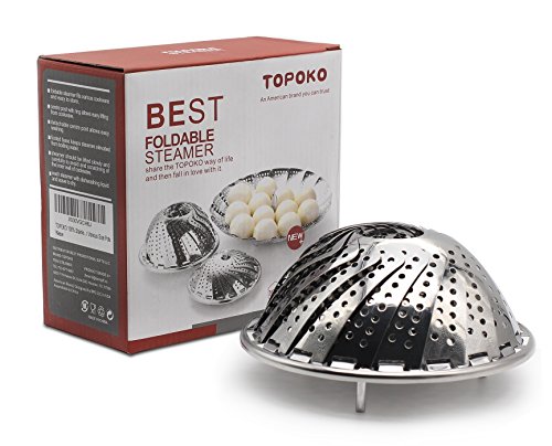TOPOKO Vegetable Steamer Basket, Fits Instant Pot Pressure Cooker 5/6 QT and 8 QT, 18/8 Stainless Steel, Folding Steamer Insert