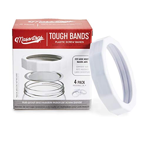 Masontops Tough Band - Wide Mouth Mason Jar Screw Bands - Superior Quality Plastic Replacement Ring Seals & Jar Covers