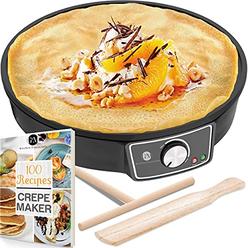G&M Kitchen Essentia Crepe Maker Machine (Lifetime Warranty), Pancake Griddle – Nonstick 12” Electric Griddle – Pancake Maker, Batter Spreader, Woode