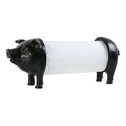 NIKKY HOME Pig Paper Towel Holder Black Vintage Decorative Animal Tissue Towel Display Stand for Countertop Rustic Country Kitch