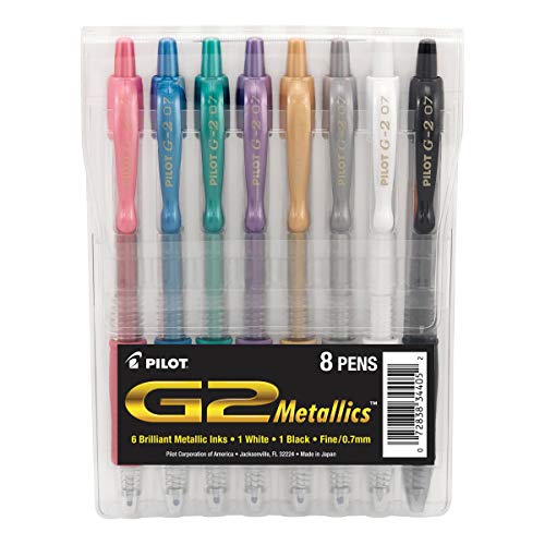 Pilot Automotive PILOT G2 Metallics Refillable & Retractable Rolling Ball Gel Pens, Fine Point, Assorted Color Inks, 8-Pack Pouch (34405)