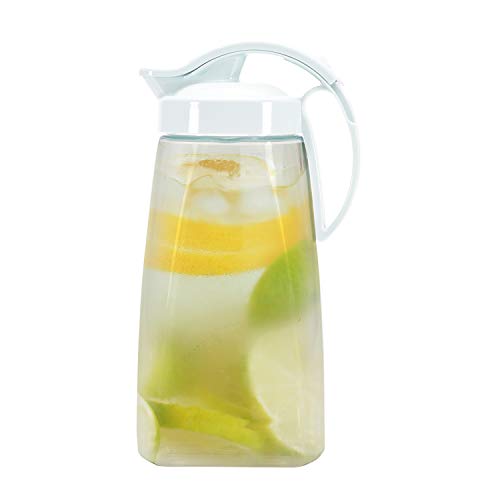 Pratico Kitchen QuickPour Water, Juice, and Beverage Airtight Pitcher, Made in Japan, 2.3 qt, 73 oz, White