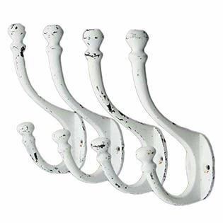 Craftsman Road Vintage Cast Iron Wall Hooks Antique White Finish Set Of 4 Rustic Farmhouse Shabby Chic French Country Coat Grea Craftsman Road Vintage Cast Iron Wall, Antique White Wall Mounted Coat Racks