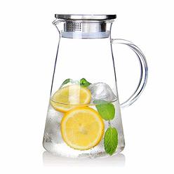 SUSTEAS 2.0 Liter 68 ounces glass pitcher with lid iced tea pitcher water jug hot cold water ice tea wine coffee milk and juice