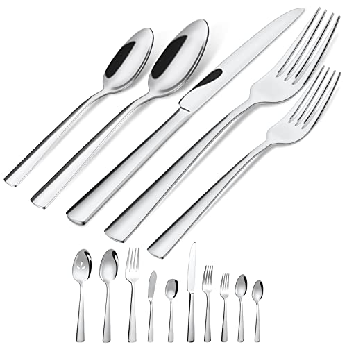 Brightown 45-Piece Silverware Flatware Cutlery Set in Ergonomic Design Size and Weight, Durable Stainless Steel Tableware Service for 8, D