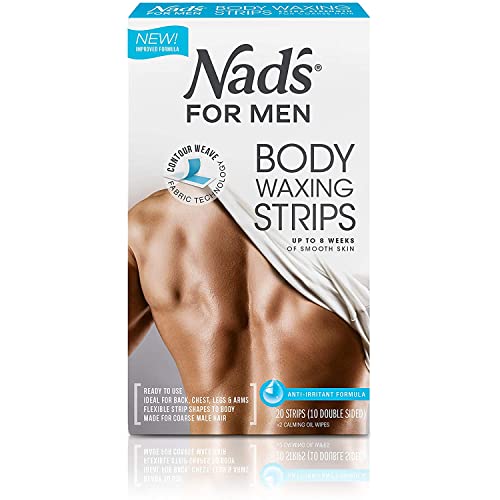 Nads For Men Body Wax Strips - Wax Hair Removal For Men - At Home Waxing Kit With 20 Waxing Strips + 2 Calming Oil Wipes
