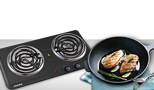Courant by Impecca Courant Double Burner, 1700W Hotplate, Black Countertop Burner, Portable Electric Cooktop, Black, CEB2183K
