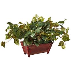 Nearly Natural 6793 Pothos With Rectangle Decorative Planter