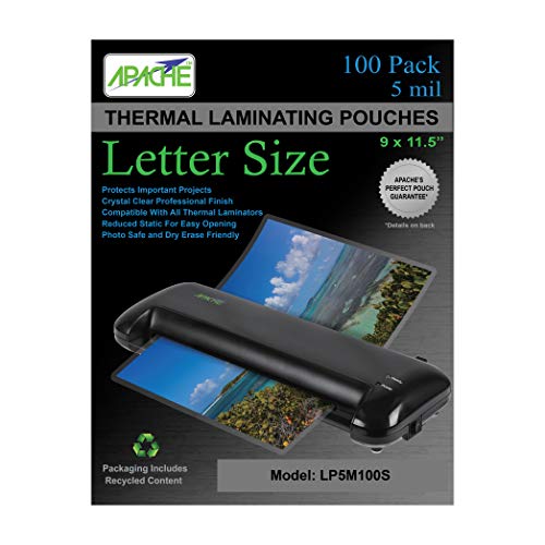 Apache Hose & Belting Apache Laminating Pouches 5 mil, for 8.5 x 11 inch Letter Size Paper 9 x 11.5 inch Sheets, 100 Pack