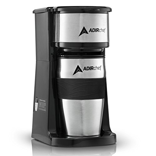 ADIRchef Single Serve Coffee Maker - Mini Coffee Maker, Personal Coffee Maker with 15 oz. Grab & Go Travel Mug Coffee Tumbler &
