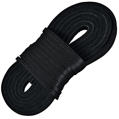 TOFL Leather Boot Laces|1/8 Inch Thick 72 Inches Long|2 Leather Strips [1 Pair]|Black cordones de botas de cuero