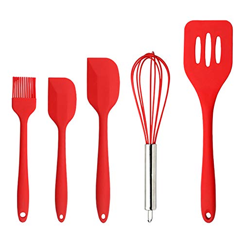 MOACC Silicone Cook Utensils, 5 Piece Kitchen Cooking Set, Includes Silicone Turner, Large Spatula, Small Spatula, Basting Brush, Whis