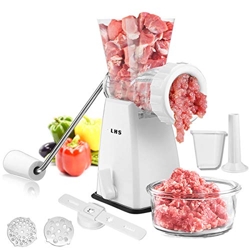 LHS Manual Meat Grinder with Stainless Steel Blades Heavy Duty Powerful Suction Base for Home Use Fast and Effortless for All Meats-
