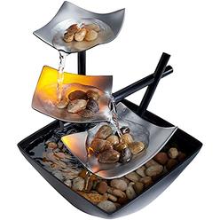 HoMedics Indoor 3-Tier Relaxation Tabletop Fountain, Automatic Pump with Power Switch, Extra Deep Basin with Natural River Rocks