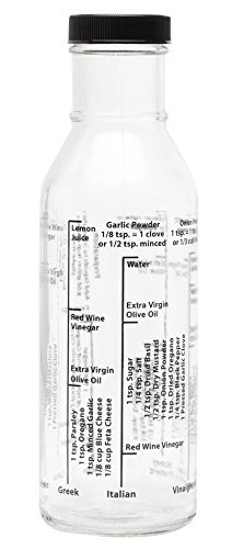 Kolder Salad Dressing Mixer Bottle for Light Recipes, Glass, 13-Ounce, Made in the USA, white