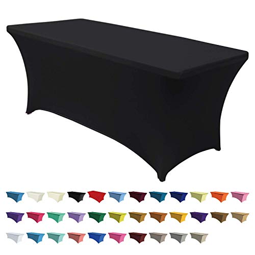 ABCCANOPY Spandex Table Cover 6 ft. Fitted 30+ Colors Polyester Tablecloth Stretch Spandex Table Cover-Table Toppers (6 FT, Blac