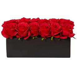 Nearly Natural 1487-RD Roses in Rectangular Planter&#44; Red