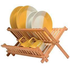 Bambsi Bambusi Collapsible Dish Drying Rack - Bamboo Kitchen Folding Dish Rack & Plate Holder - Compact & Foldable Dish Drainer