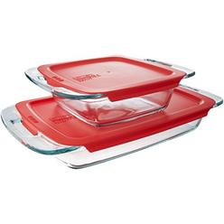 Pyrex Easy Grab Glass Food Bakeware and Storage Containers (4-Piece Set, BPA Free Lids)