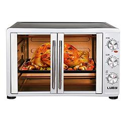 LUBY Large Toaster Oven Countertop, French Door Designed, 55L, 18 Slices, 14 pizza, 20lb Turkey, Silver