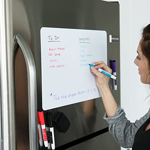 Cinch! 17x11 Stain-Resistant Magnetic Dry Erase Whiteboard Sheet for Kitchen Fridge - Includes 4 Markers and Big Eraser with Magnets -