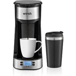 Wirsh Single Serve Coffee Maker- Wirsh Coffee Maker with Programmable Timer and LCD display, Single Cup Coffee Maker with 14 oz.Travel