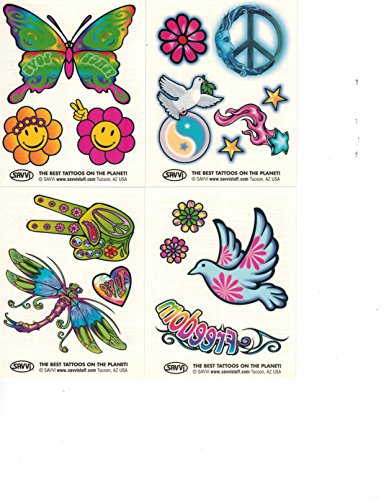 Hippie Tattoos Hippie Temporary Tattoos Party Favor and Costume Set (50  Love and Peace Sign Temporary