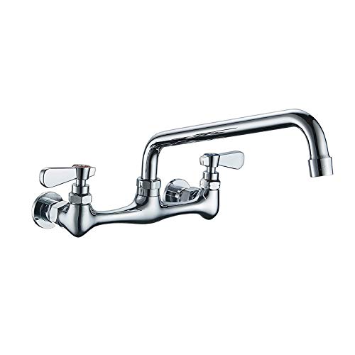 BWE Kitchen Faucet Wall Mount Commercial Sink Faucet Kitchen Utility  Laundry 8 Inch Swivel Spout 2 Dual Handle Restaurant Chrome Mix