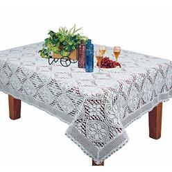 Creative Linens Crochet Lace Tablecloth 60x104" Rectangular Knitted Table Cloth White Cotton