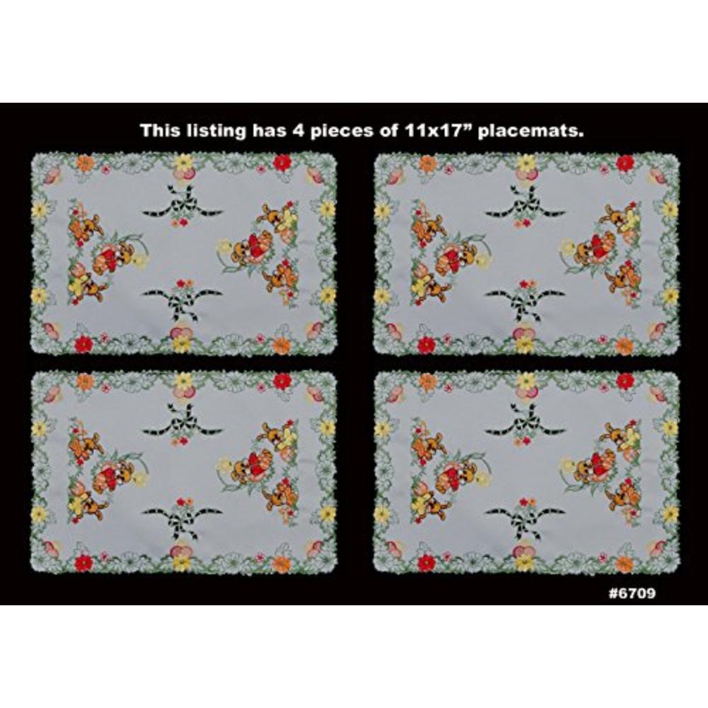 Creative Linens 4PCS Embroidered Easter Bunny Egg Floral Placemats 11x17 White, Set of 4 Pieces