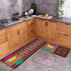 Carvapet 2 Piece Non-Slip Kitchen Mat Rubber Backing Doormat Runner Rug Set, Colorful Cups (19"x59"+19"x31")