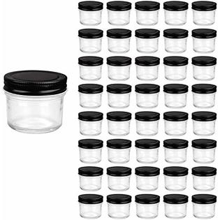 QAPPDA 4oz Glass Jars With Lids,Small Mason Jars Wide Mouth,Mini Canning  Jars With Black Lids For Honey,Jam,Jelly,Baby Foods,Wedding Fa