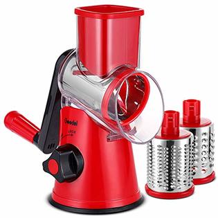 Geedel Rotary Cheese Grater, Kitchen Mandoline Vegetable Slicer with 3  Interchangeable Blades, Easy to Clean Rotary Grater Slice