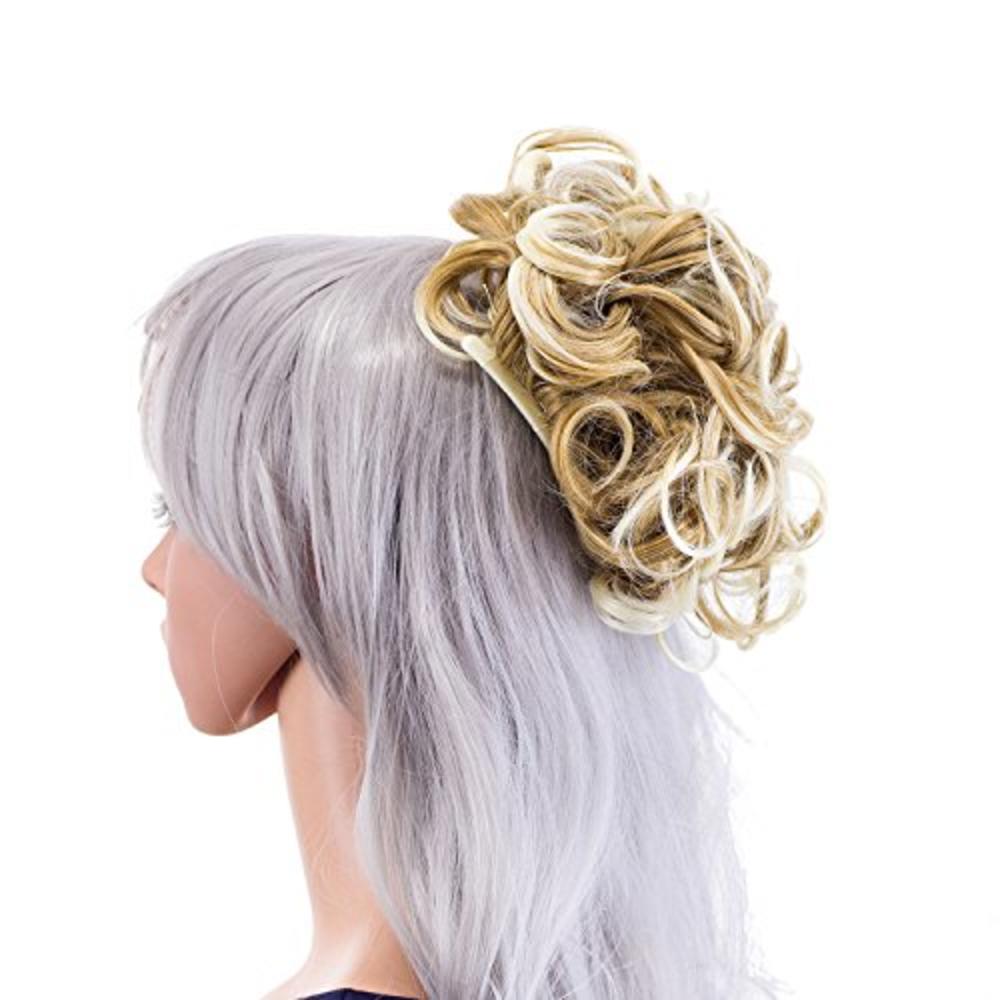 SWACC Short Messy Curly Dish Hair Bun Extension Easy Stretch hair Combs Clip in Ponytail Extension Scrunchie Chignon Tray Ponyta