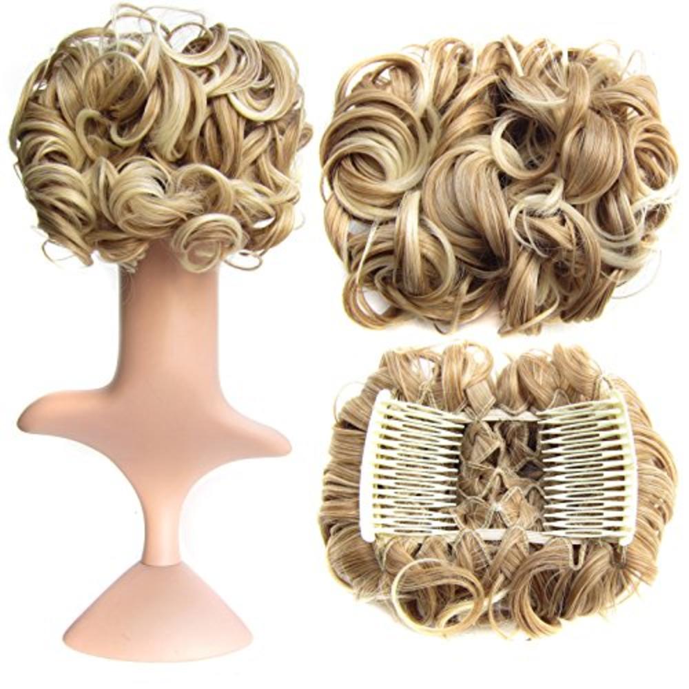 SWACC Short Messy Curly Dish Hair Bun Extension Easy Stretch hair Combs Clip in Ponytail Extension Scrunchie Chignon Tray Ponyta