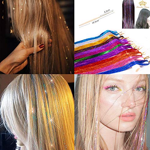 King Tsundere Fairy Hair Tinsel with Kit Tools 12 Colors 2300 Strands  Dazzle Glitter Extensions Sparkling Shiny Hair Flairs Extensions Silk St