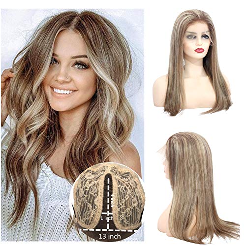 Biena Long Straight Lace Wigs Human Hair Highlighted Brown Mixed Blonde Wig  With Baby Hair Glueless 150% Density T Part Balayage Remy