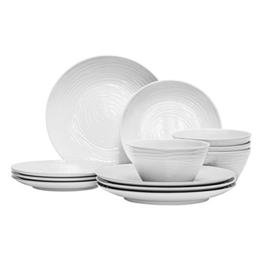 Parhoma White Melamine Plastic Home Dinnerware Set, 12-Piece Service for 4