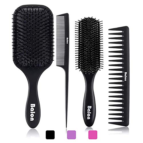 Balon 4Pcs Paddle Hair Brush, Detangling Brush and Hair Comb Set for Men  and Women, Great On Wet or Dry Hair, No More Tangle Hairbrush