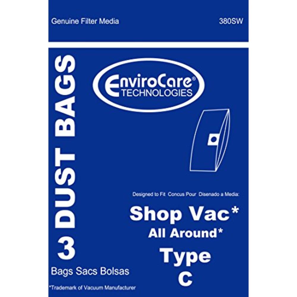 EnviroCare Replacement Vacuum Cleaner Dust Bags made to fit Shop Vac All Around Type C 3 Gallon. 3 pack
