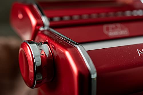 MARCATO Atlas 150 Machine, Made in Italy, Red, Includes Pasta Cutter, Hand Crank, and Instructions