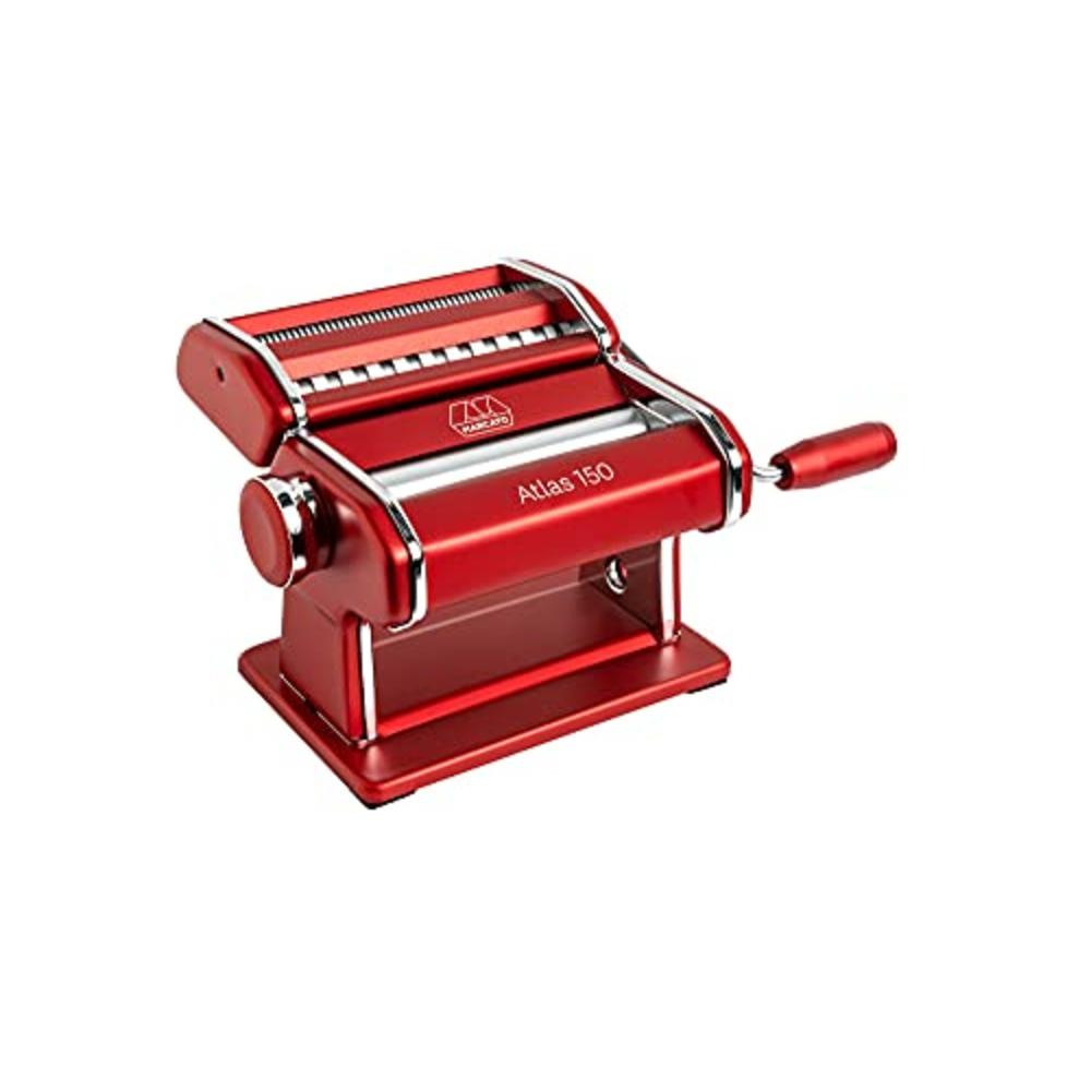 MARCATO Atlas 150 Machine, Made in Italy, Red, Includes Pasta Cutter, Hand Crank, and Instructions