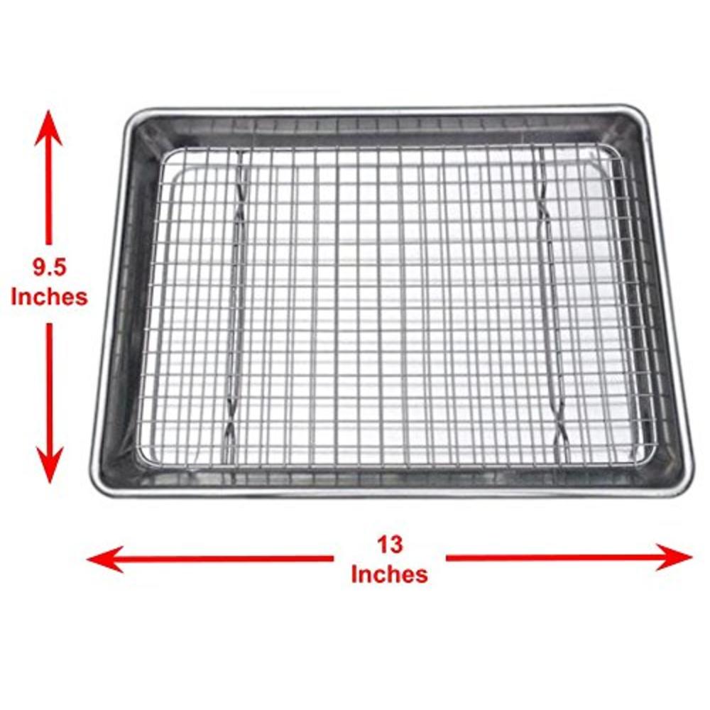 Checkered Chef Quarter Sheet Pan and Rack Set 9.5 x 13 inches. Aluminum Cookie Sheet/Baking Sheet Pan with Stainless Steel Oven 