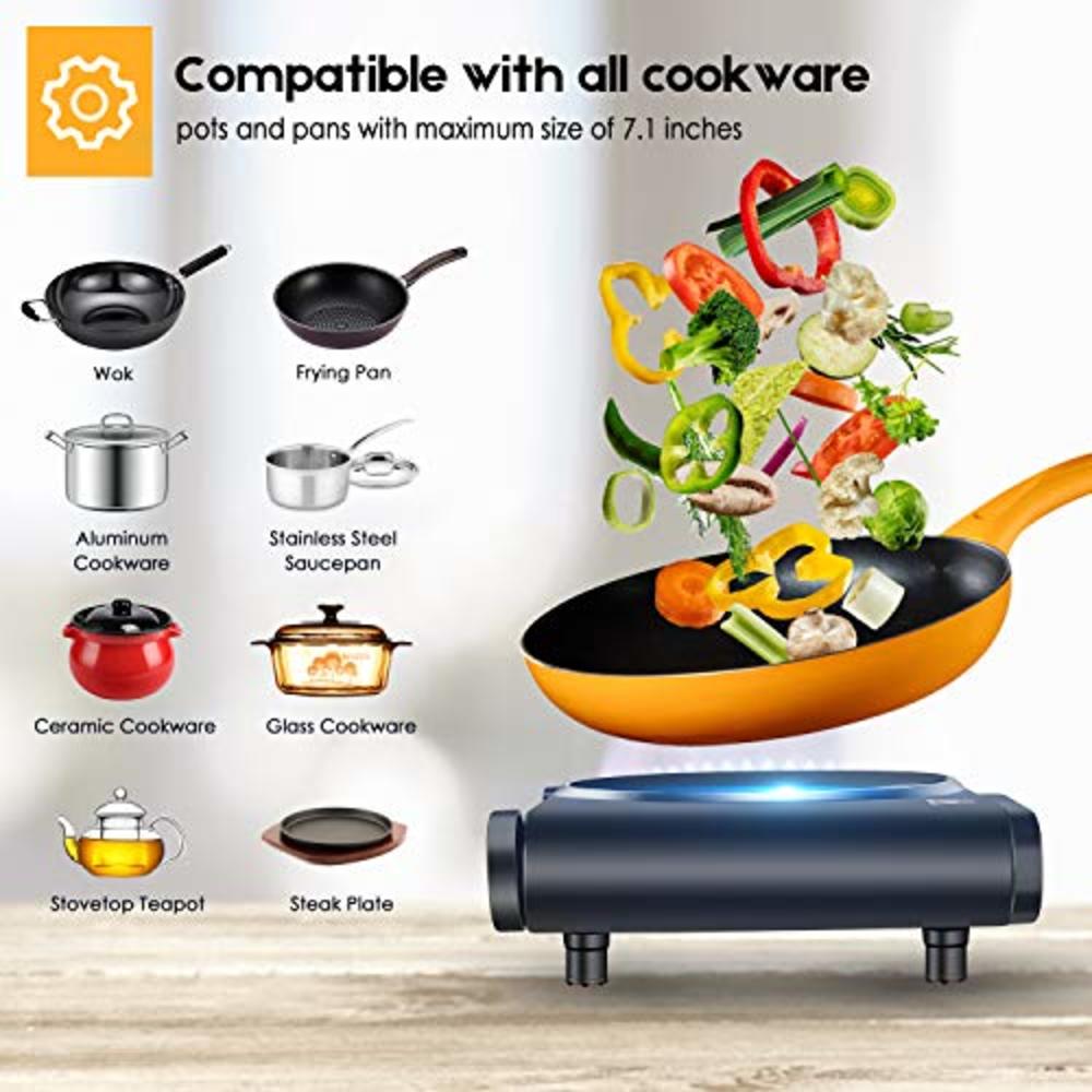 Cusimax Portable Electric Stove, 1200W Infrared Single Burner Heat-up In Seconds, 7 Inch Ceramic Glass Single Hot Plate Cooktop 
