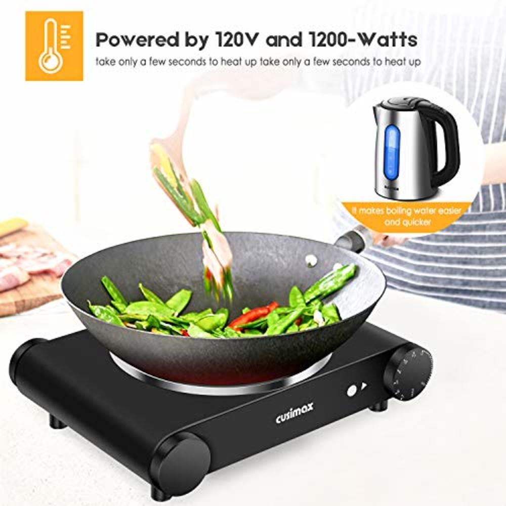 Cusimax Portable Electric Stove, 1200W Infrared Single Burner Heat-up In Seconds, 7 Inch Ceramic Glass Single Hot Plate Cooktop 