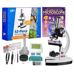 AmScope - M30-ABS-KT2-W-WM 1200X 52-pcs Kids Student Beginner Microscope Kit with Slides, LED Light, Storage Box and Book"The Wo
